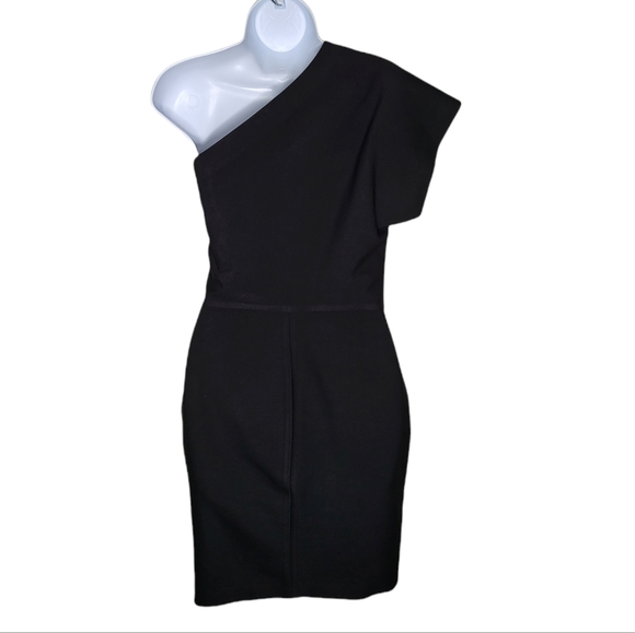 Maje Women's one Shoulder Sheath Dress Solid Black Size 2 Side Zip - Picture 5 of 12